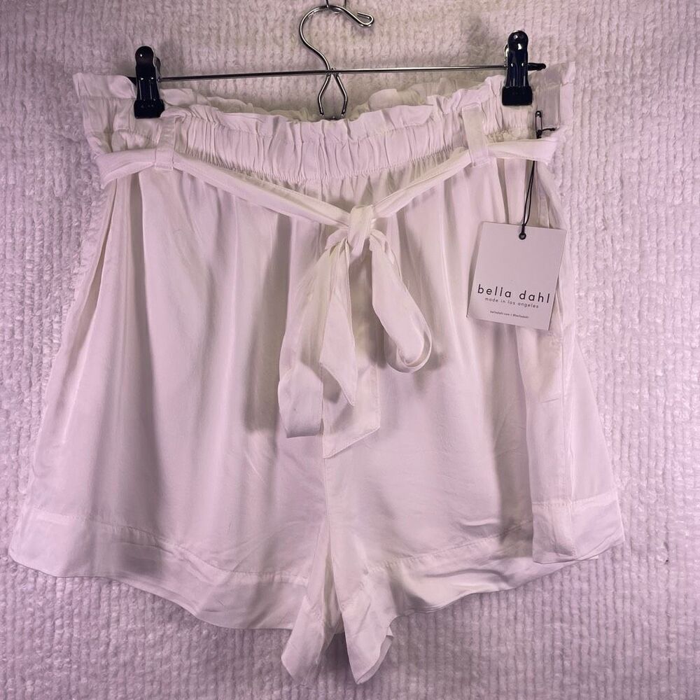 Bella Dahl White Elastic Ruffle High Tie Waist Paper Bag Shorts Large NWT